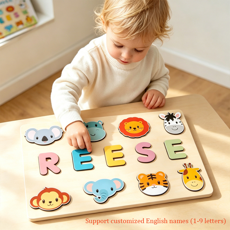 Kids Education Name - Montessori personalisiertes Holzpuzzle, individuelles Baby-Namen-Puzzle-Brett, Kleinkinder,