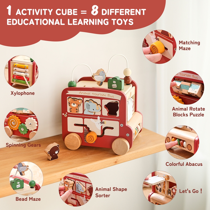 Kids Education Name - Holzbus-Spielzeug mit individuellem Namen, kostenloses Zählspiel,
